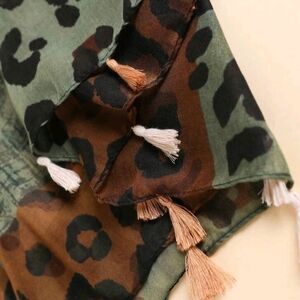 Leopard Print Scarf with Tassels